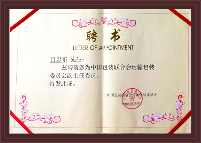 中包聯(lián)運(yùn)包委副主任委員聘任證書(shū)